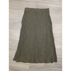 Michael Stars Shania Midi Skirt Olive Green Ribbed Knit Size M NWT